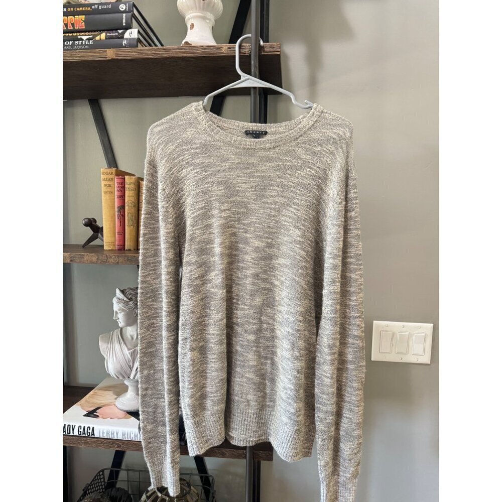 Theory Riland Wool Silk Blend Sweater Tan Grey Womens Size Large